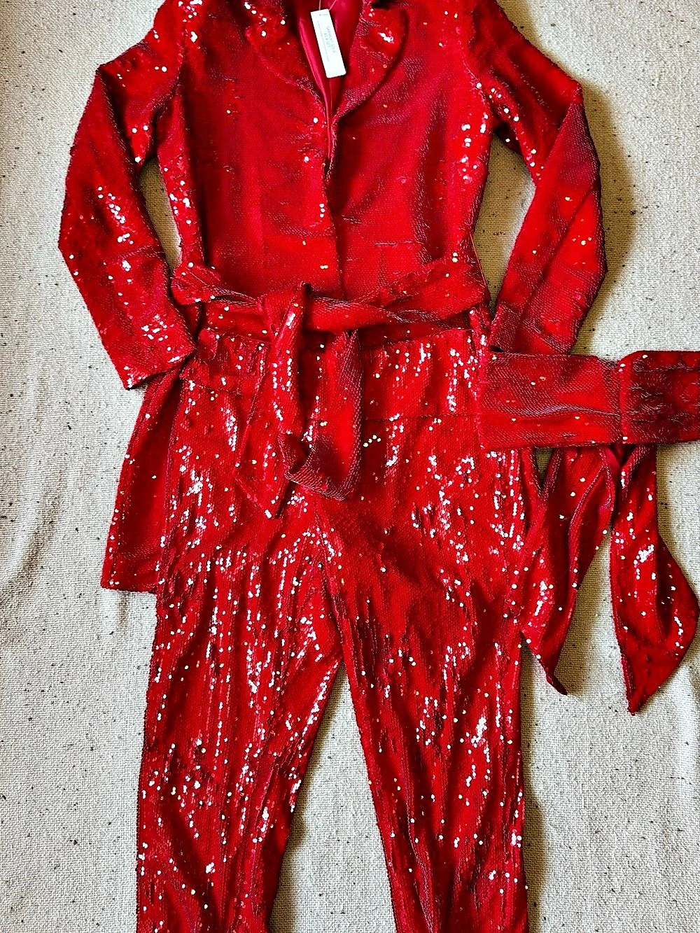 Red Sequin Blazer & Pants Set VENUS Size 6 INC Petite L Holiday Party Outfit